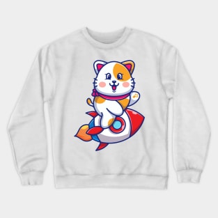 Cute cat riding rocket cartoon Crewneck Sweatshirt